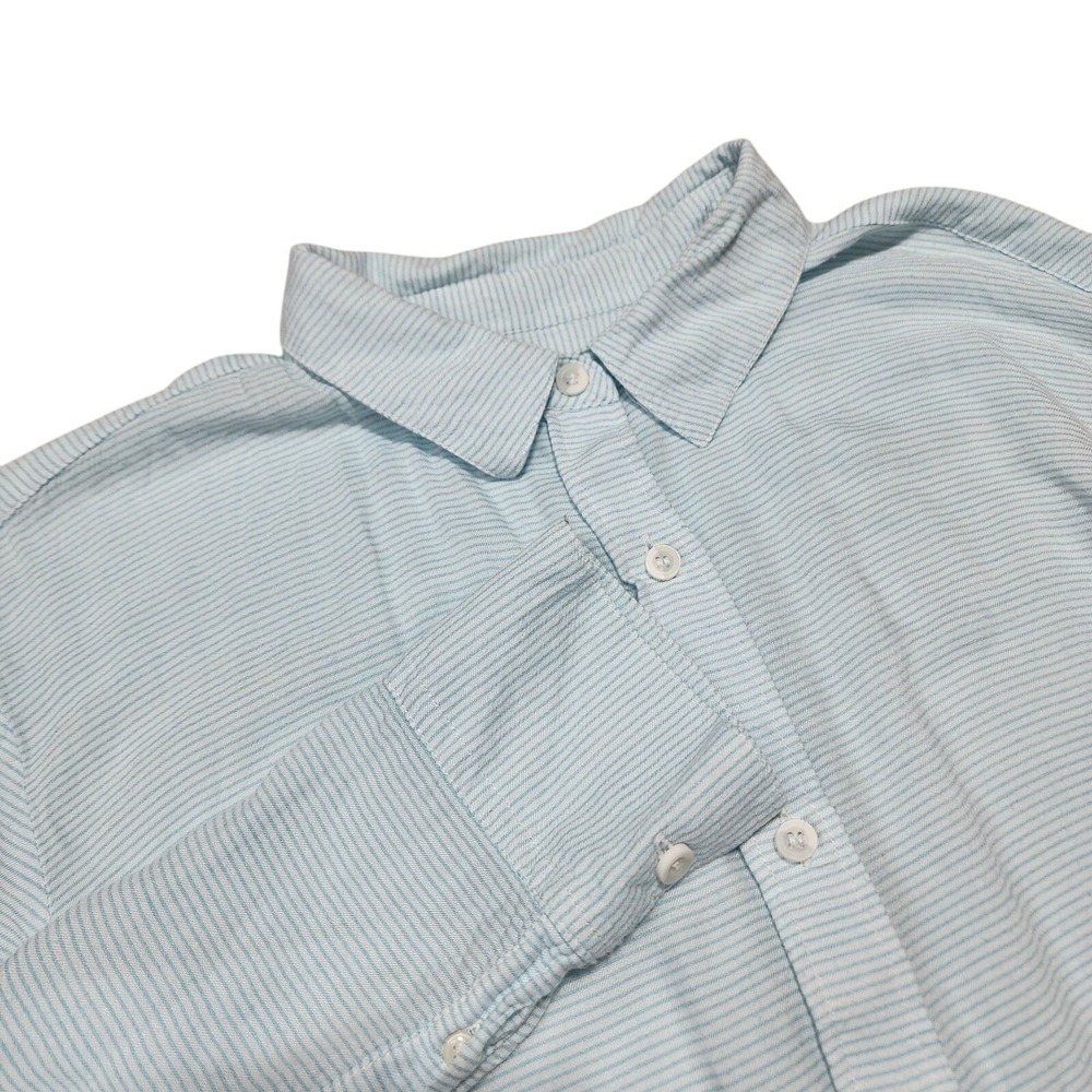 Onia Button Down Shirt Tunic Women Medium Blue White Striped Viscose Long Sleeve